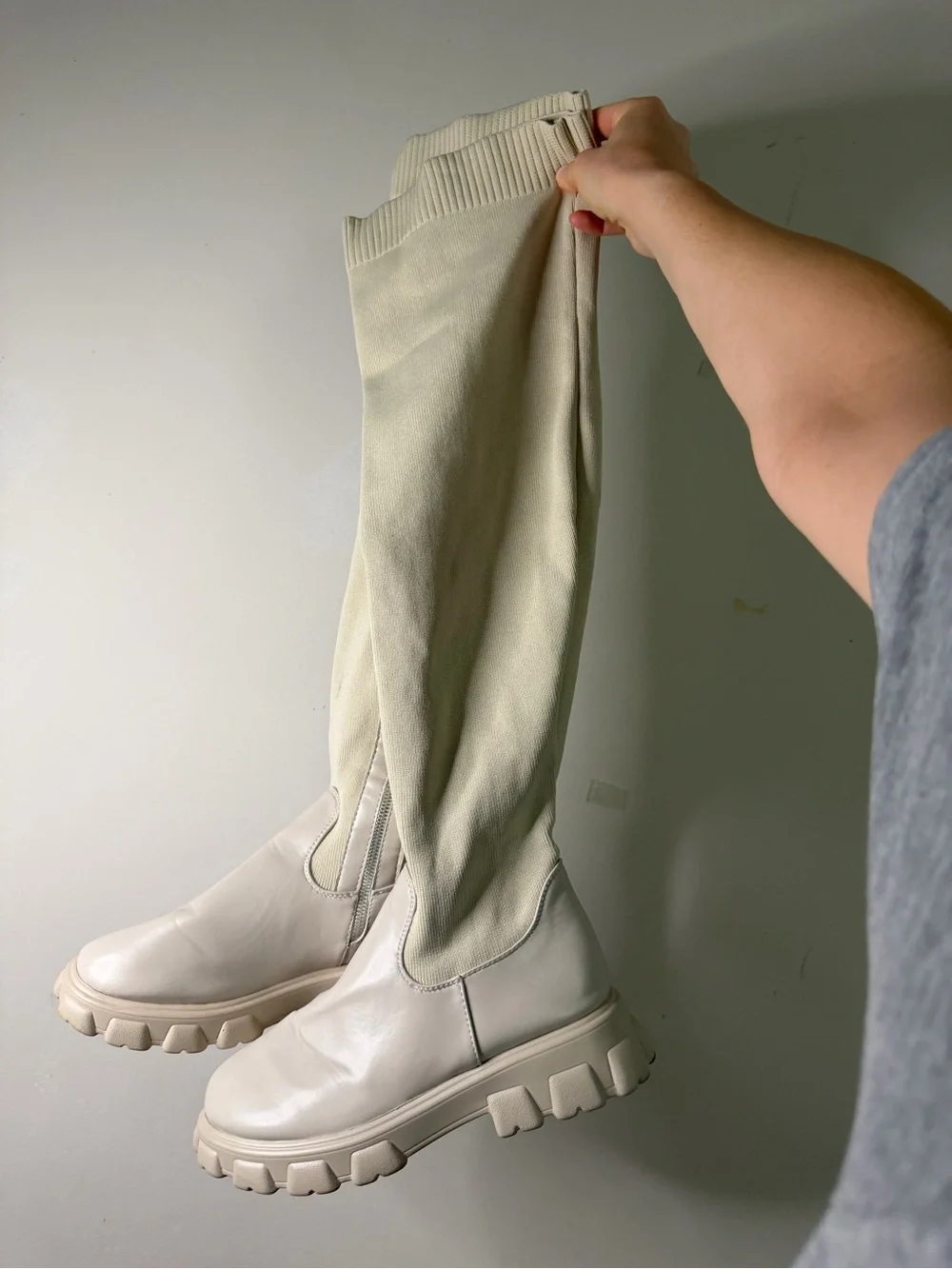 Women’s Cream Over-the-Knee Chunky Sole Boots